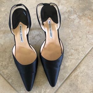 Classics Black Satin Slingbacks. 90mm